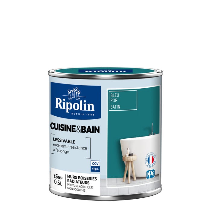 Peinture intérieure multi-supports acrylique satin bleu pop 0,5 L Cuisine & bain - RIPOLIN 2