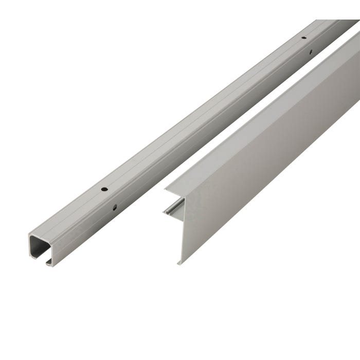 Rail pour porte coulissante Larg.93 cm maximum en applique aluminium blanc avec habillage et amortisseur 1