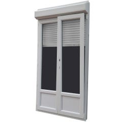 Porte-fenêtre PVC H.215 x l.140 cm oscillo-battant 2 vantaux avec volet roulant intégré blanc 0