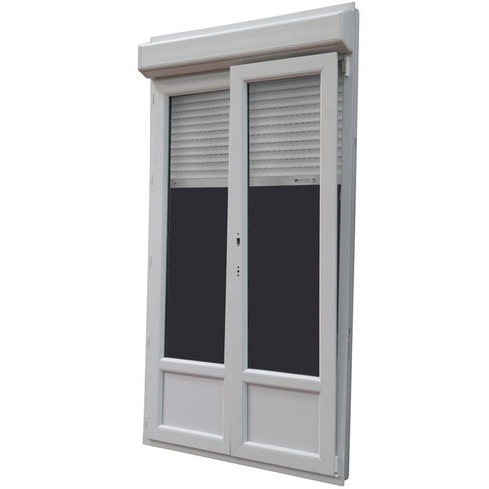 Porte-fenêtre PVC H.215 x l.140 cm oscillo-battant 2 vantaux avec volet roulant intégré blanc 0