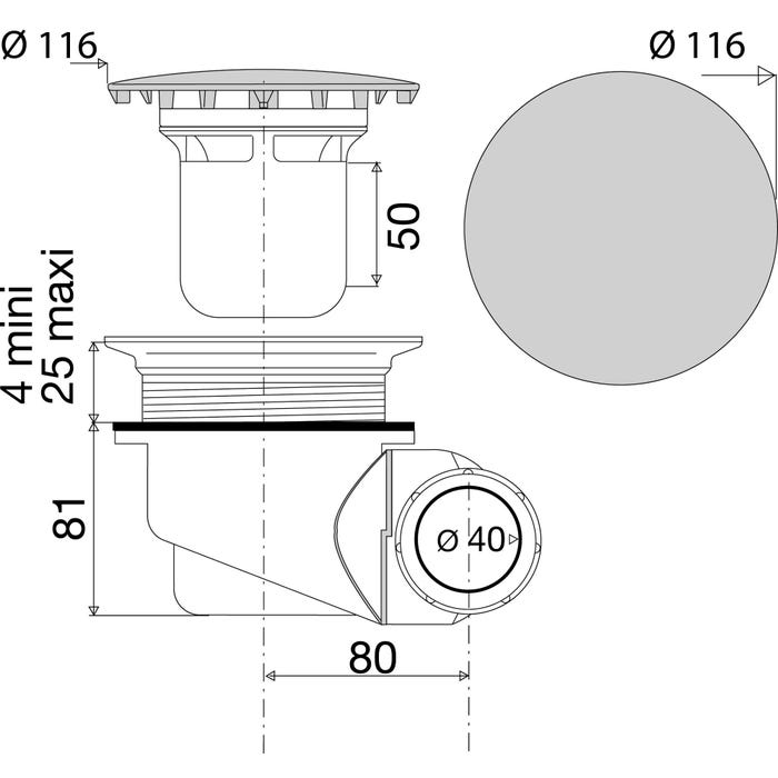 Bonde de douche La Goulue multidirectionnelle capot ABS pour receveur Ø 90 mm  2
