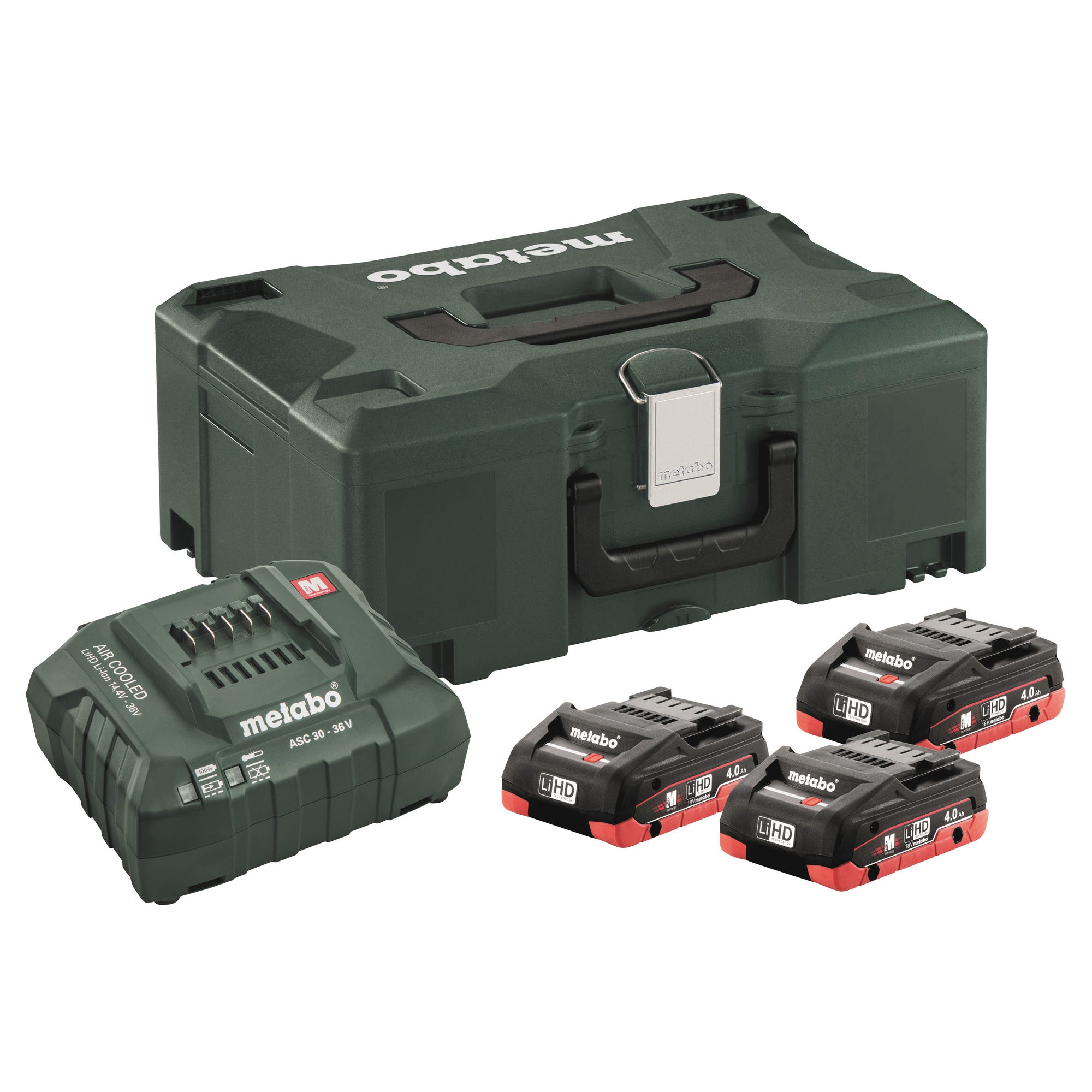 Pack 3 batteries 18V 4Ah LiHD + chargeur rapide ASC 55 en coffret Metaloc - 685133000 METABO 0