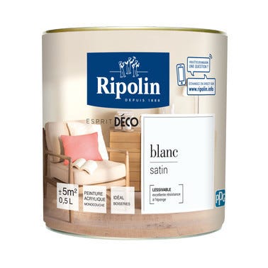 Peinture intérieure multi-supports acrylique satin blanc 0,5 L Esprit déco - RIPOLIN