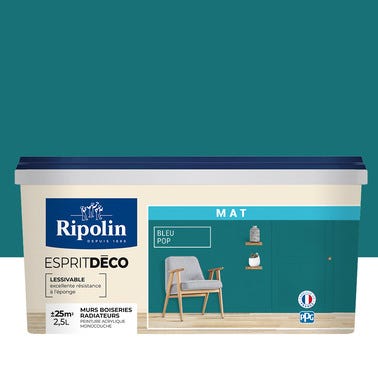 Peinture intérieure multi-supports acrylique mat bleu pop 2,5 L Esprit déco - RIPOLIN 0