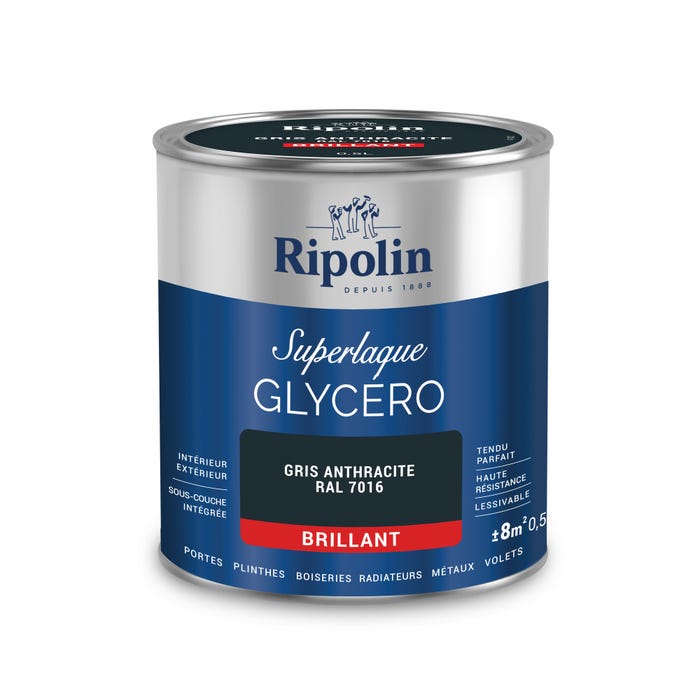Peinture intérieure et extérieure multi-supports glycéro brillant gris anthrac 0,5 L - RIPOLIN 2