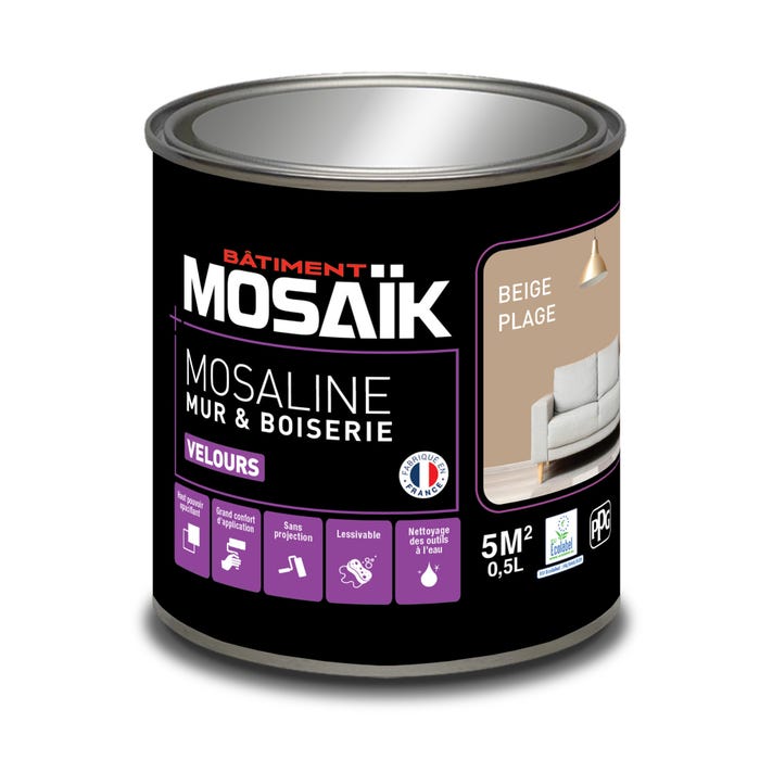 Peinture intérieure multi support acrylique velours beige plage 0,5 L Mosaline - MOSAIK 2