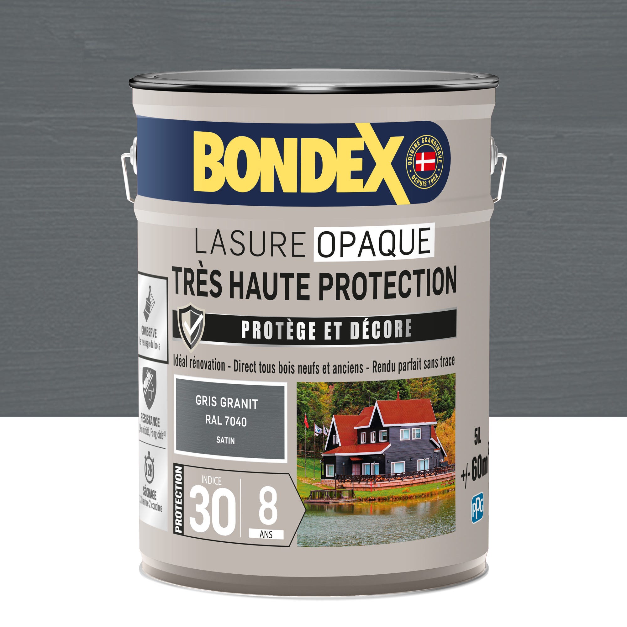 Lasure opaque très haute protection 8 ans gris granit 5 L - BONDEX 0