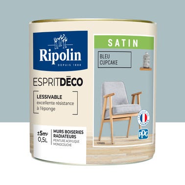 Peinture intérieure multi-supports acrylique satin bleu cupcake 0,5 L Esprit déco - RIPOLIN 0