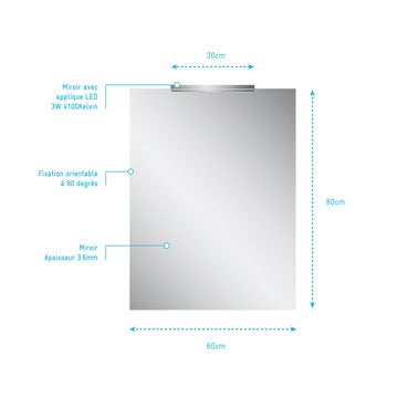 Miroir avec led réglette 80 x 60 cm ATOS 0