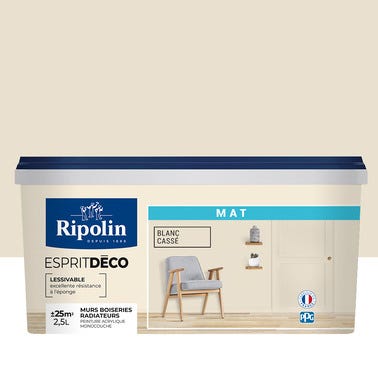 Peinture intérieure multi-supports acrylique mat blanc cassé 2,5 L Esprit déco - RIPOLIN 0