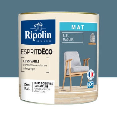 Peinture intérieure multi-supports acrylique mat bleu madura 0,5 L Esprit déco - RIPOLIN 0