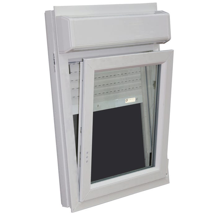 Fenêtre PVC H.95 x l.60 cm oscillo-battant 1 vantail tirant droit avec volet roulant intégré blanc 2