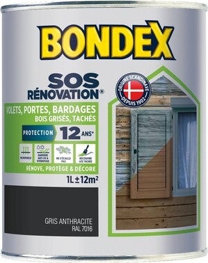 lasure sos renovation volet porte bardages bondex gris anthracite 1l bricoman