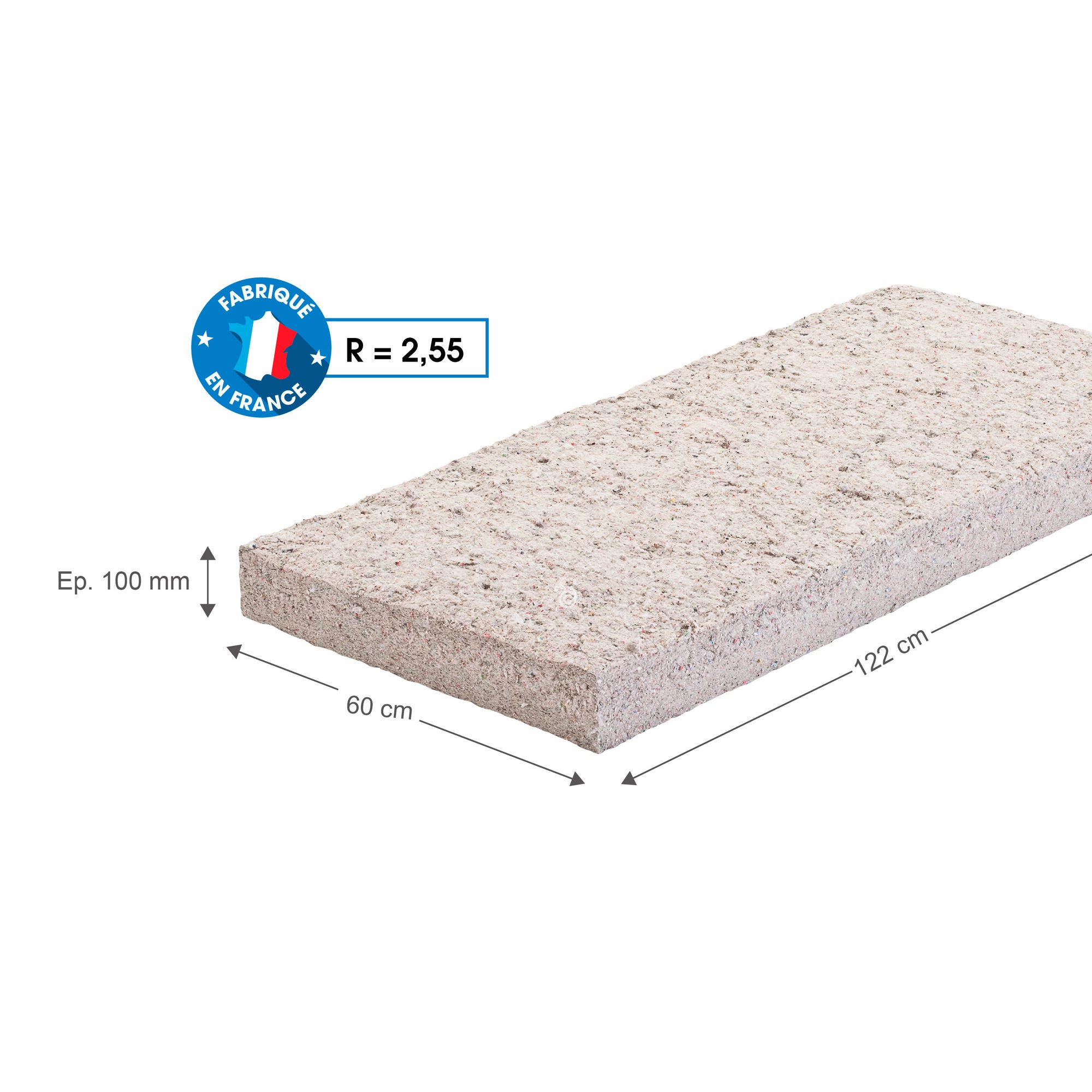 Colis de 6 panneaux isolants de ouate de cellulose SOPREMA® 120x60cm, Ep.10cm, R=2,55 0