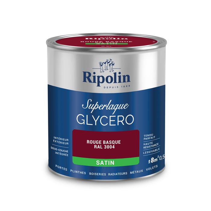 Peinture intérieure et extérieure multi-supports glycéro satin rouge basque 0,5 L - RIPOLIN 2