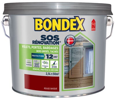 lasure sos renovation volet porte bardages bondex rouge basque 2 5l bricoman