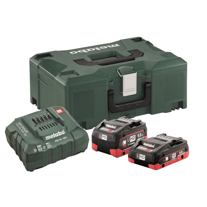 Pack 2 batteries 18V 4Ah LiHD  + 1 batterie 5,5Ah  LiHD + chargeur rapide ASC 55 en coffret Metaloc - 685136000 METABO 0