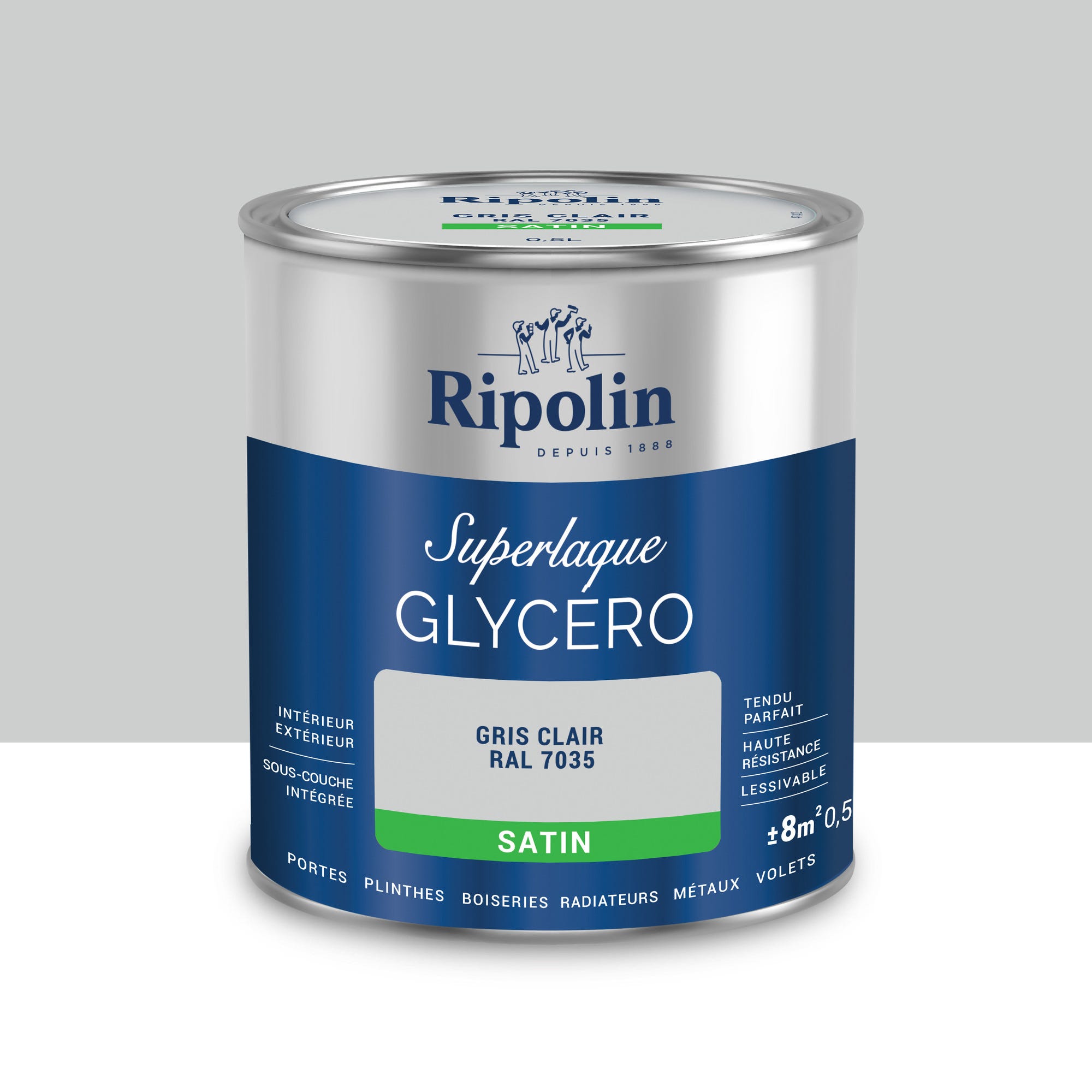 Peinture intérieure et extérieure multi-supports glycéro satin gris clair 0,5 L - RIPOLIN 0