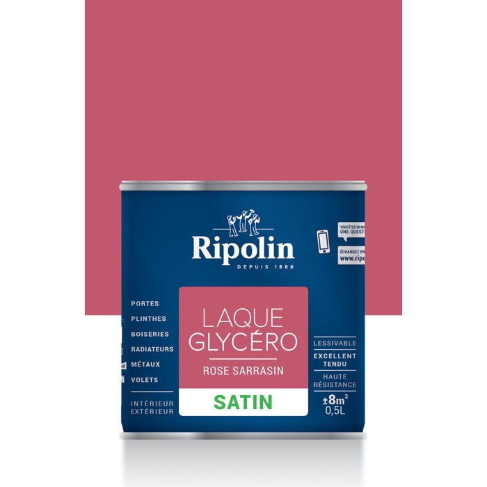 Peinture intérieure et extérieure multi-supports glycéro satin rose sarrasin 0,5 L - RIPOLIN 0