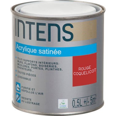 Peinture intérieure multi-supports acrylique monocouche satin rouge coquelicot 0,5 L - INTENS 0