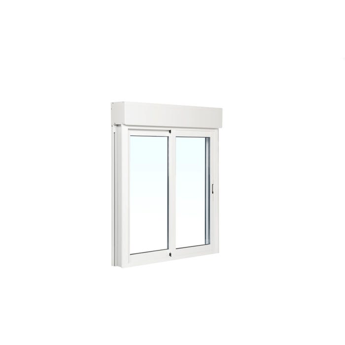 Fenêtre aluminium H.125 x l.120 cm coulissant 2 vantaux avec volet roulant intégré blanc 0