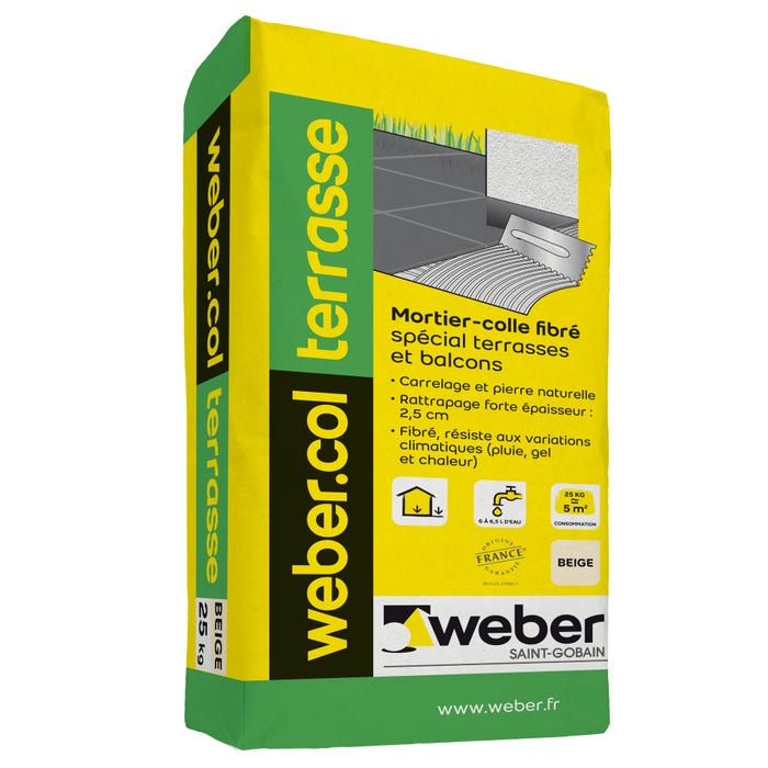Colle carrelage en poudre beige C2E pour sol interieur exterieur 25 kg Webercol terrasse WEBER