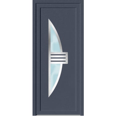 Porte d'entrée PVC gris poussant droit H.215 x l.90 cm Neptune 0