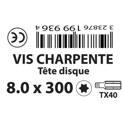 Vis charpente 8X300 Torx 0
