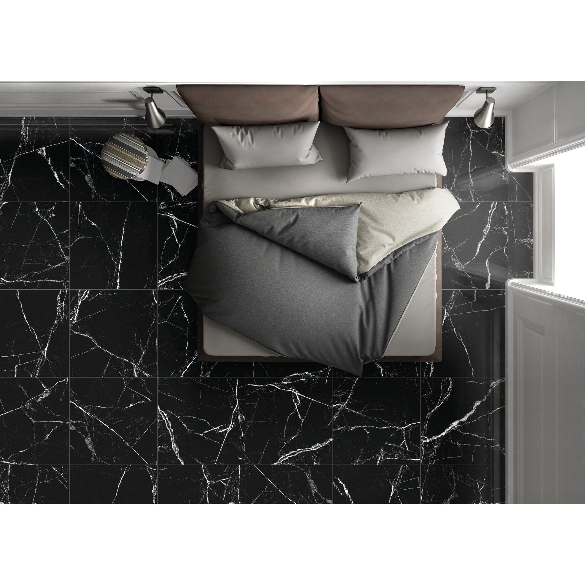 Carrelae intérieur noir effet marbre l.60 x L.120 cm Marquinia 2
