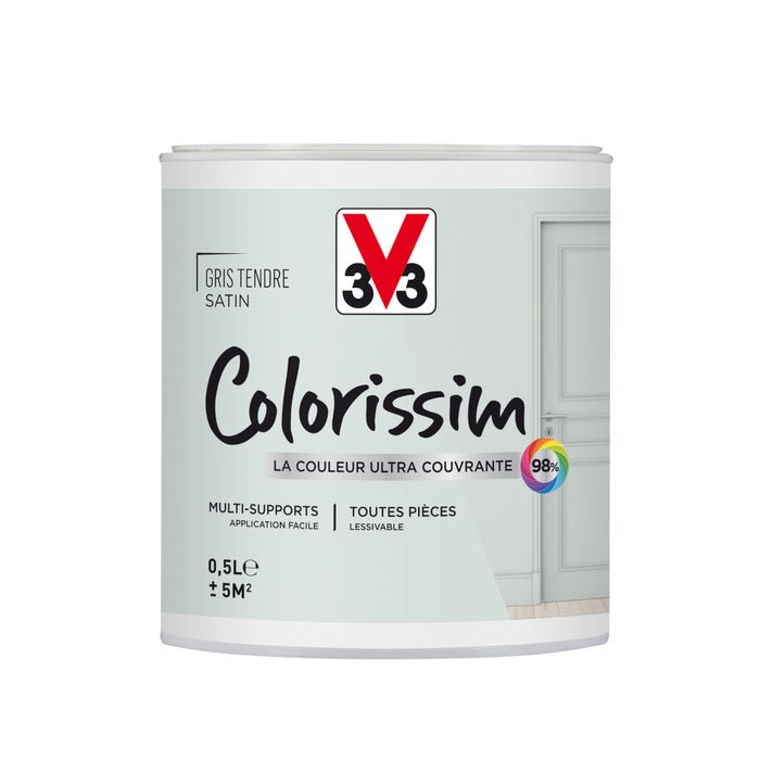 Peinture intérieure multi-supports acrylique satin gris tendre 0,5 L - V33 COLORISSIM 0