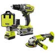 PACK 2 OUTILS SANS FIL 18V RYOBI 2 BATTERIES 5Ah+2AH + PERCEUSE VISSEUSE + MEULEUSE 5133003819