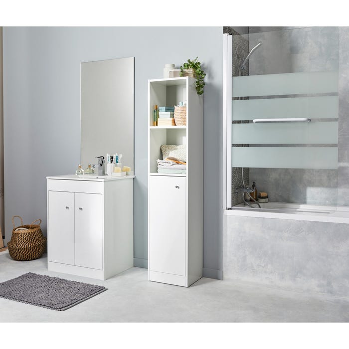 Meuble de salle de bain avec miroir panoramique blanc l.60 x H.80 x P.45 cm Abby 0