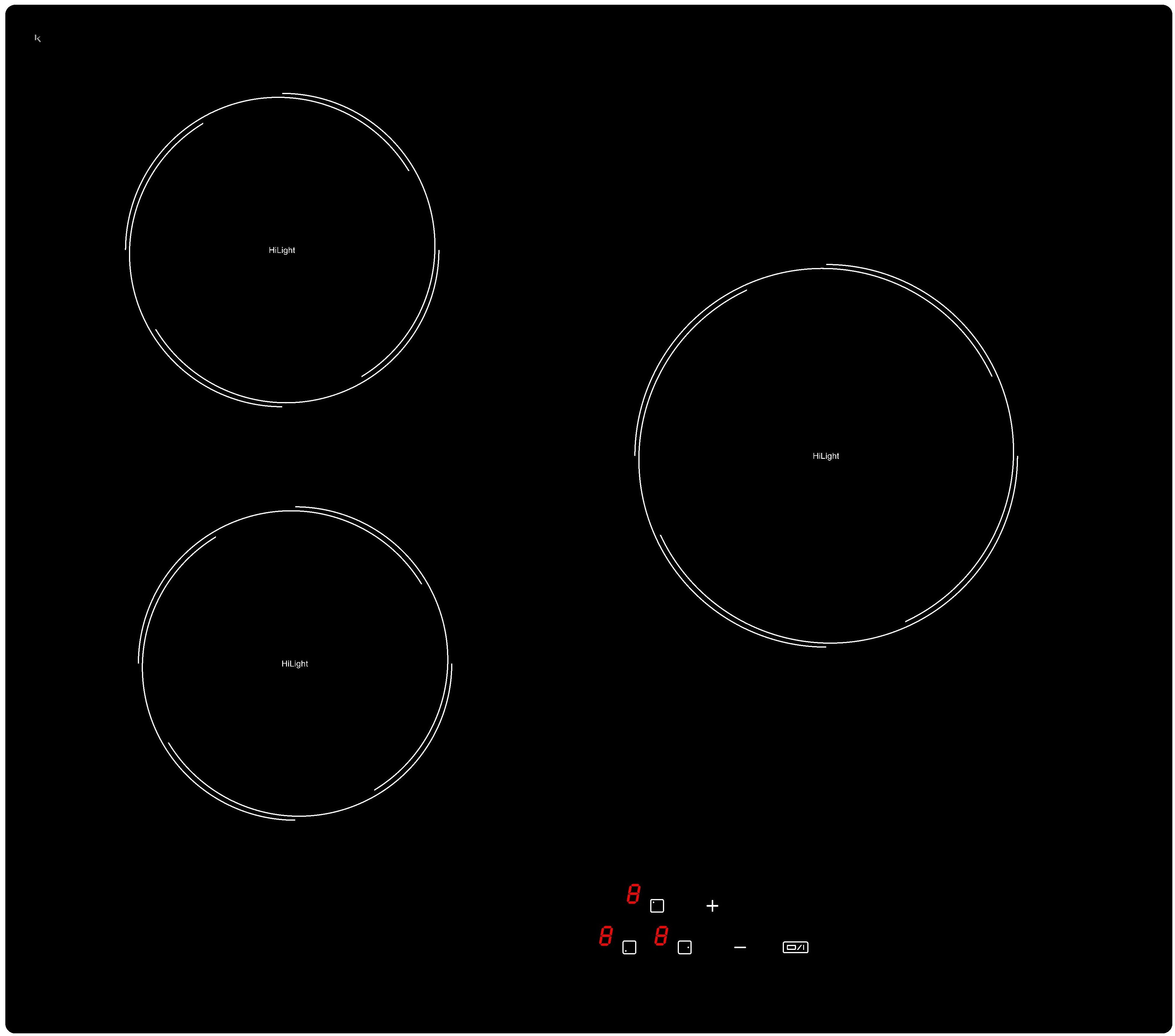Plaque de cuisson vitrocéramique 3 foyers en verre noir TVS603