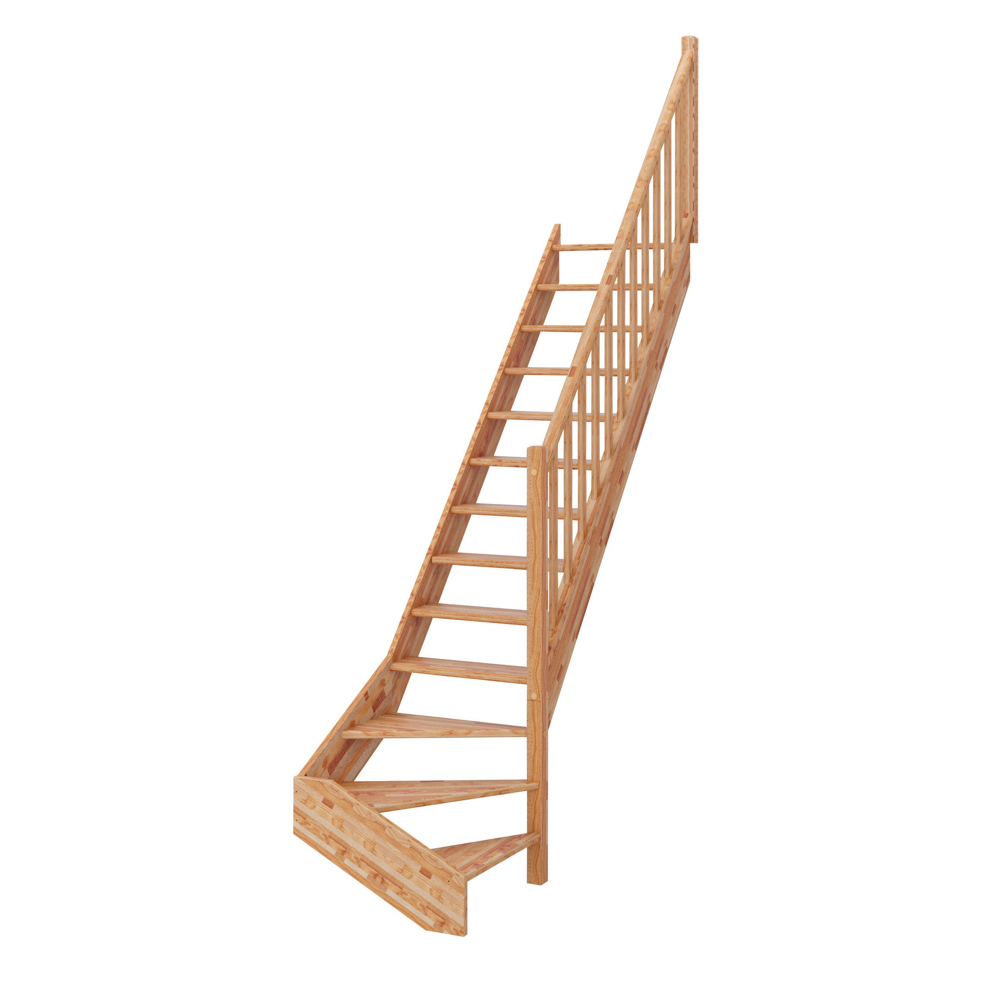 Escalier hêtre quart tournant droit rampe à balustres à droite sans contre-marches - GIMM 0