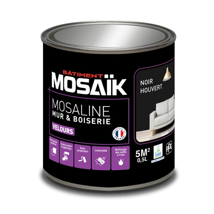 Peinture intérieure multi support acrylique velours noir houvert 0,5 L Mosaline - MOSAIK 2