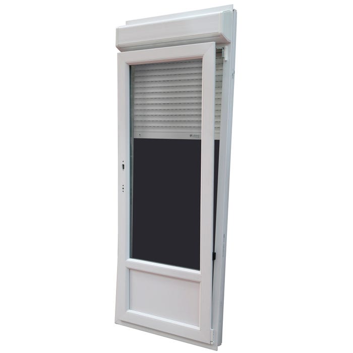 Porte-fenêtre PVC H.205 x l.80 cm oscillo-battant 1 vantail tirant gauche avec volet roulant intégré blanc 0