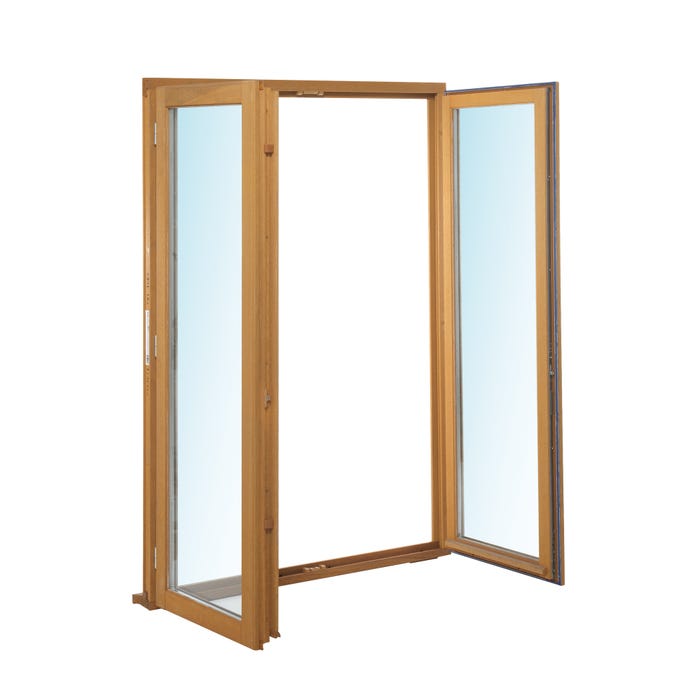 Fenêtre bois H.145 x l.140 cm ouvrant à la française 2 vantaux Meranti 1