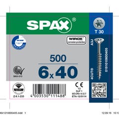 Vis bois agglo empreinte Torx 6 x 40 mm 500 pièces - SPAX 0