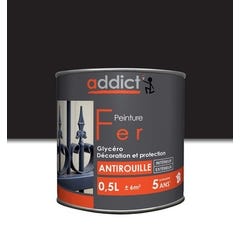 Peinture fer antirouille glycéro int/ext brillant noir mat 0.5 L - ADDICT
