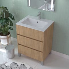Caisson de salle de bain sur pieds 3 tiroirs l.60 x h.81 x p.45,5 cm décor chêne clair ATOS 0