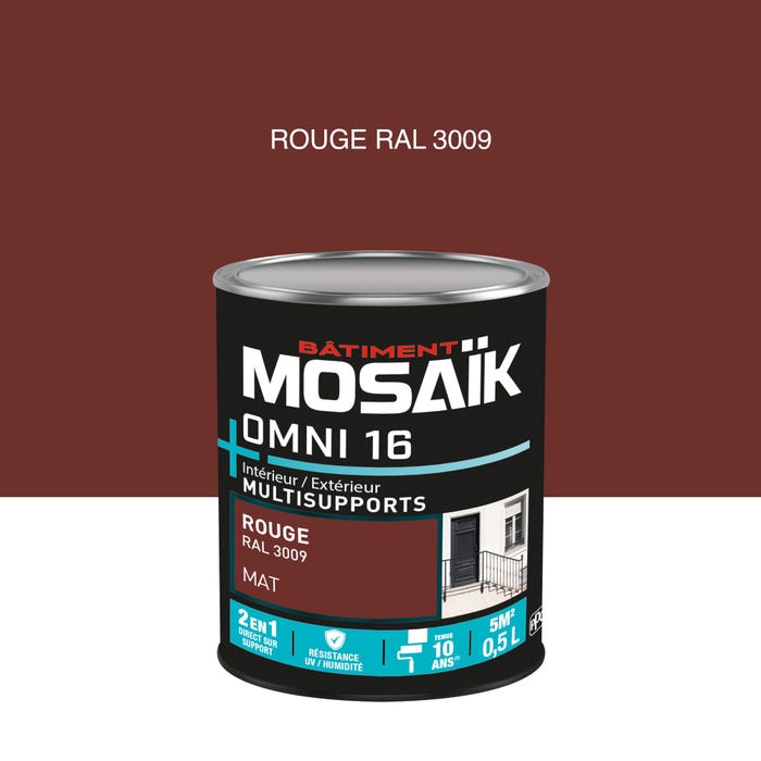 Peinture 2en1 int./ext. multisupport acrylique mat rouge RAL3009 0,5 L OMNI16 - MOSAIK 0