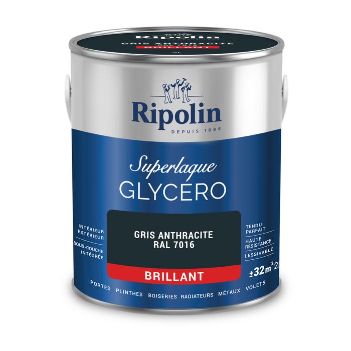 Peinture intérieure et extérieure multi-supports glycéro brillant gris anthracite 2 L - RIPOLIN 2