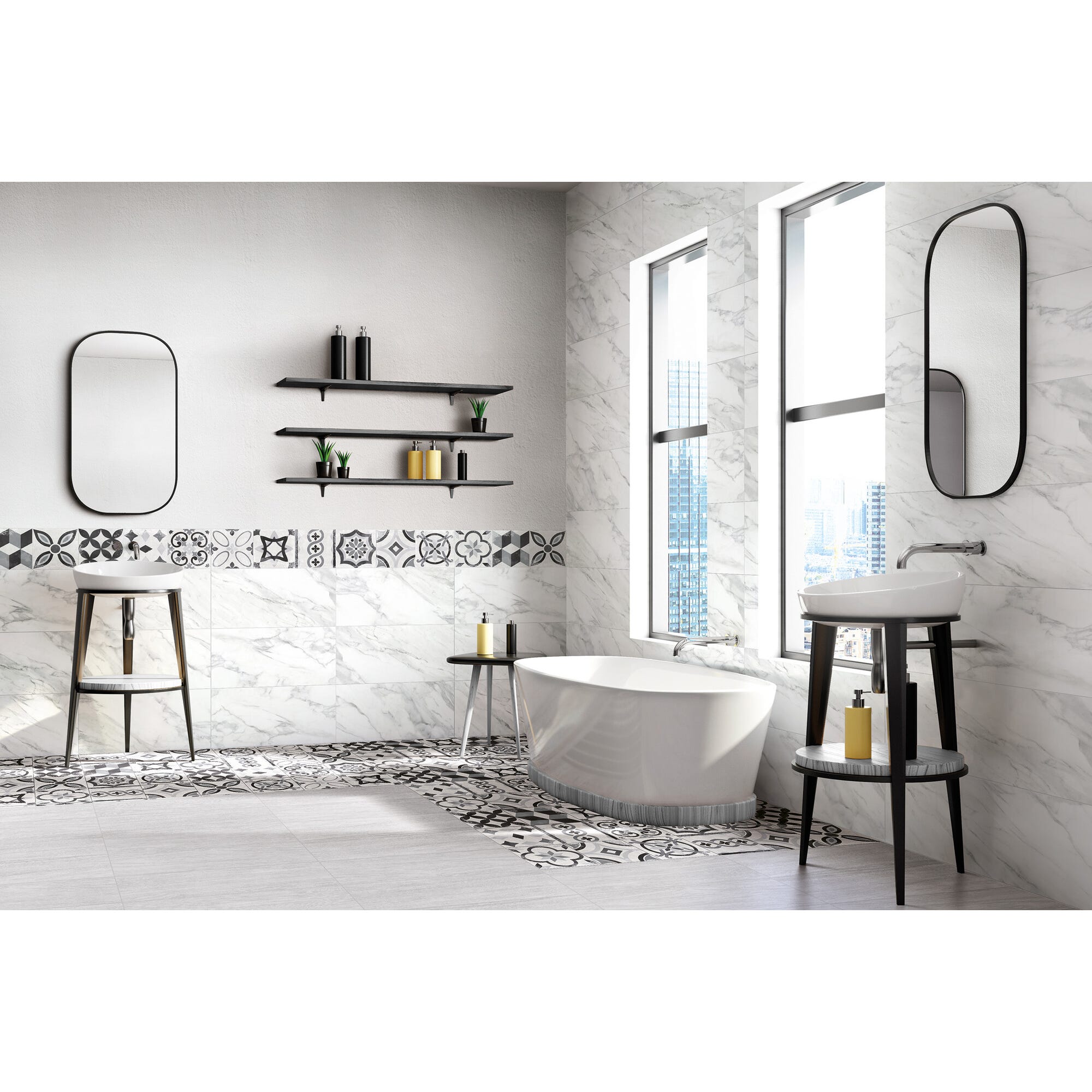 Carrelage intérieur sol et  mur blanc effet marbre l.30 x L.60,4 cm Loop Marmo Bianco 5
