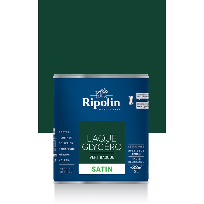 Peinture intérieure et extérieure multi-supports glycéro satin vert basque 2 L - RIPOLIN 0
