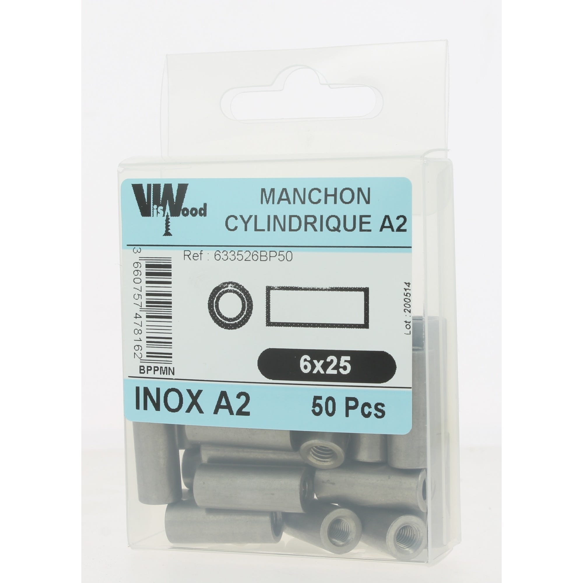 Manchons cylindrique inox a2 m6x25 x50 1