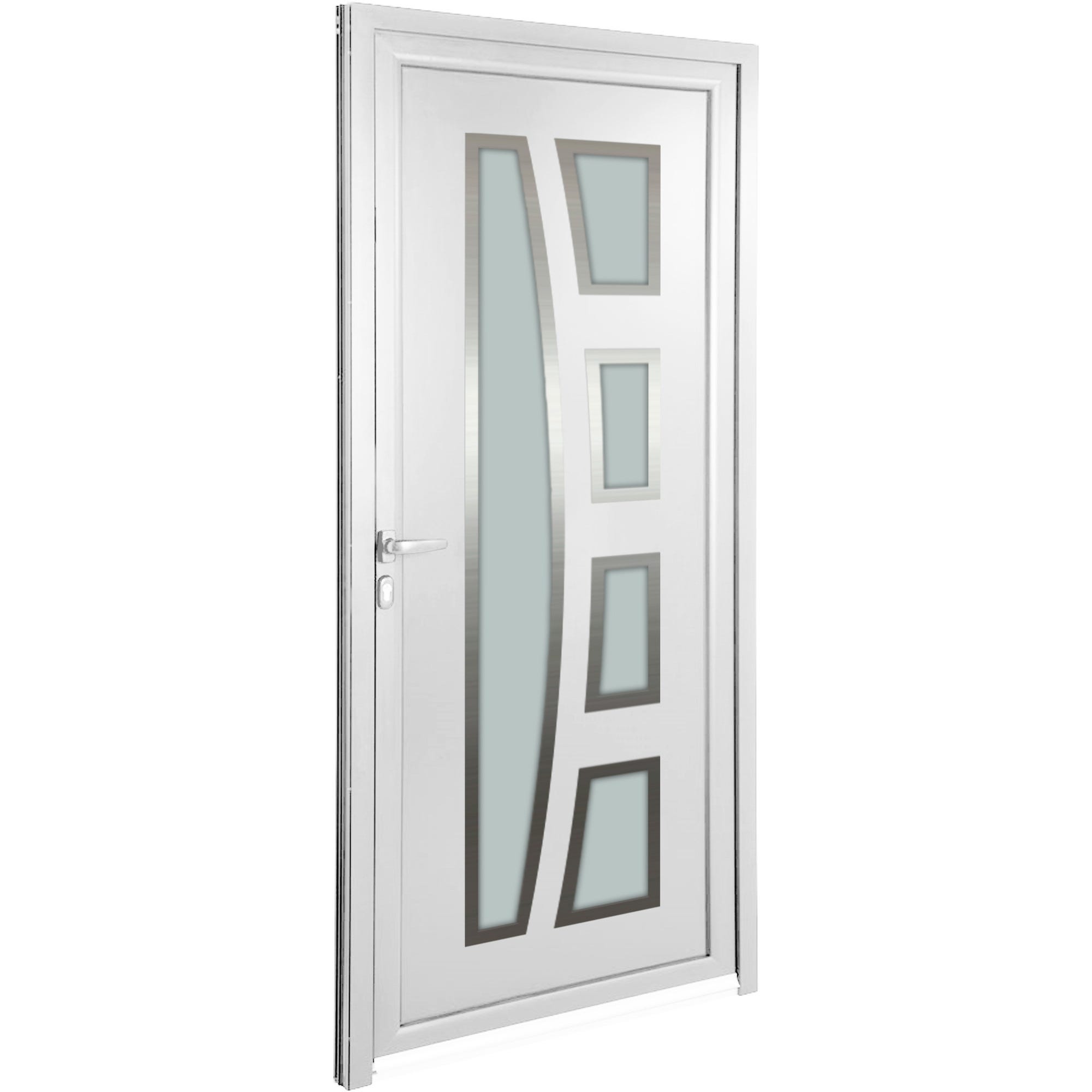 Porte d’entrée aluminium blanche poussant droit H.215 x l.90 cm Milano 0