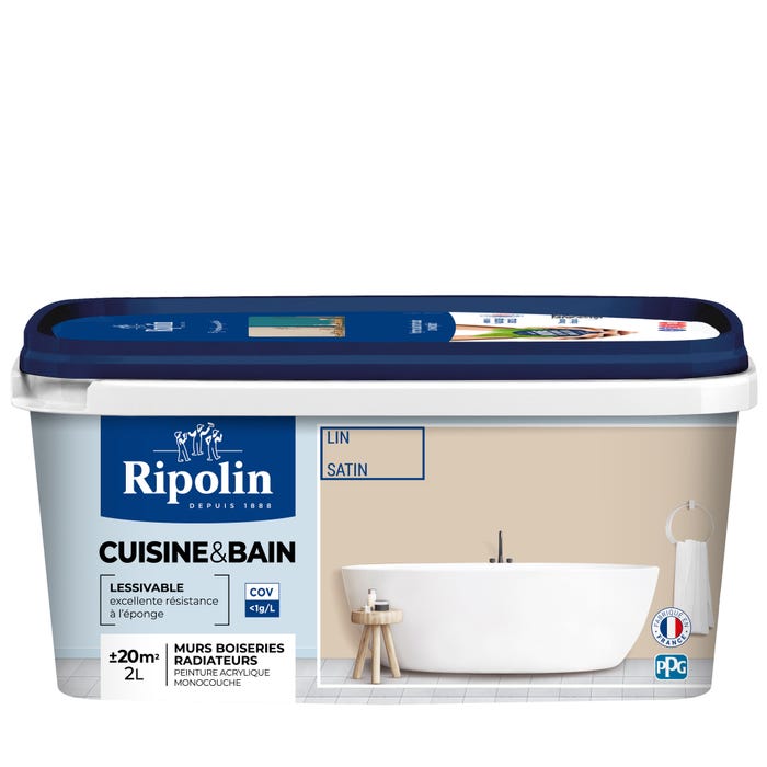 Peinture intérieure multi-supports acrylique satin lin 2 L Cuisine & bain - RIPOLIN 1