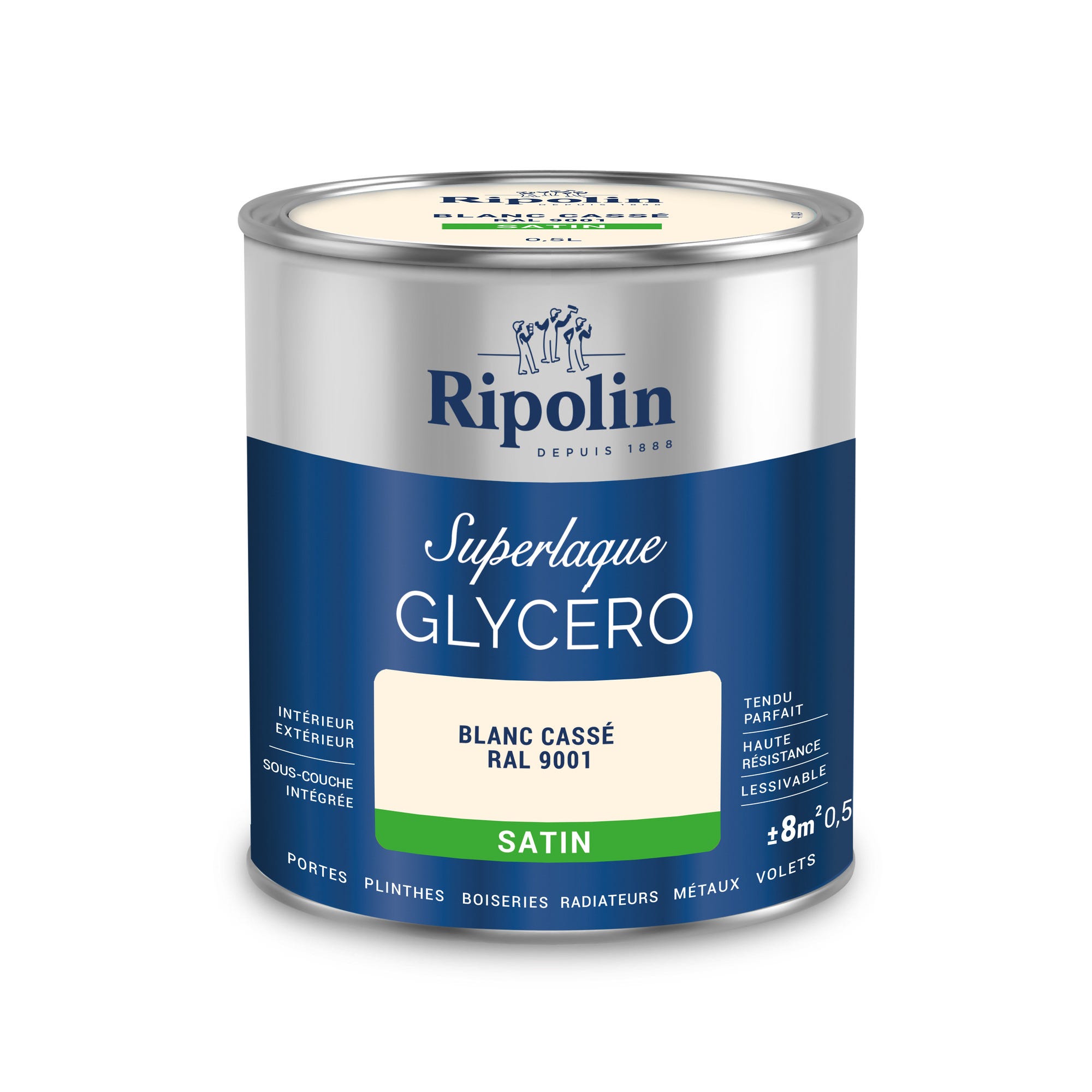 Peinture intérieure et extérieure multi-supports glycéro satin blanc cassé 0,5 L - RIPOLIN 2