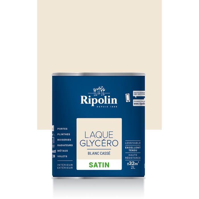 Peinture intérieure et extérieure multi-supports glycéro satin blanc cassé 2 L - RIPOLIN 0