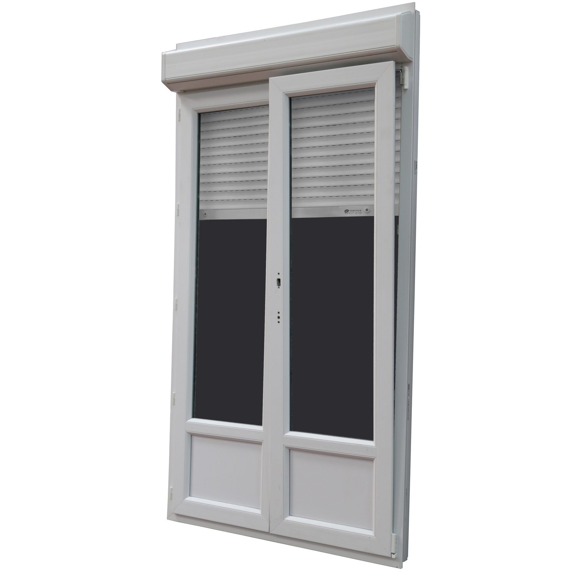 Porte-fenêtre PVC H.215 x l.120 cm oscillo-battant 2 vantaux avec volet roulant intégré blanc 1